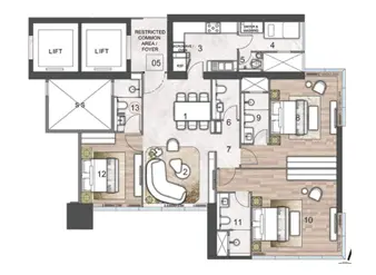 3 BHK Rustomjee Crown